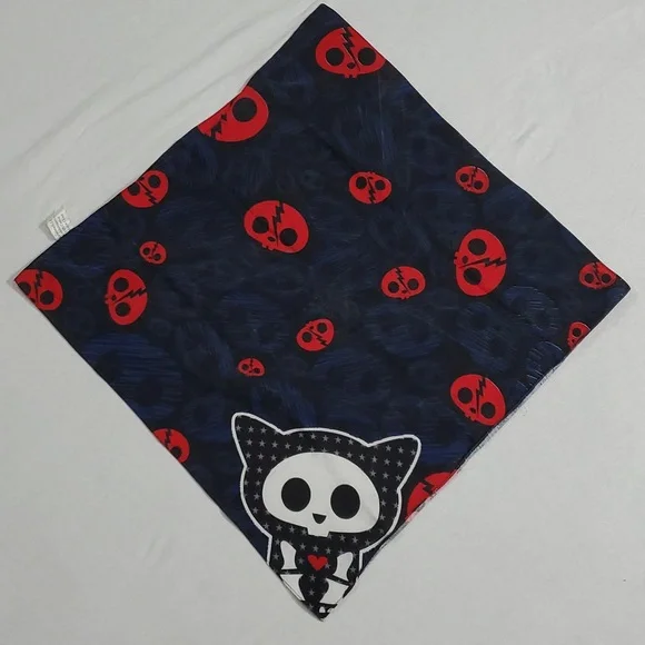 VTG Hot Topic Skelanimals Kit The Cat Square Bandana Scarf Accessory Sz 20"x 20" - Picture 1 of 16